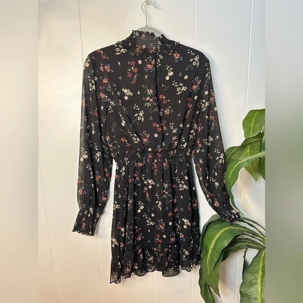 Sanctuary Smocked Black Floral Midi Dress, Women’s Size Small